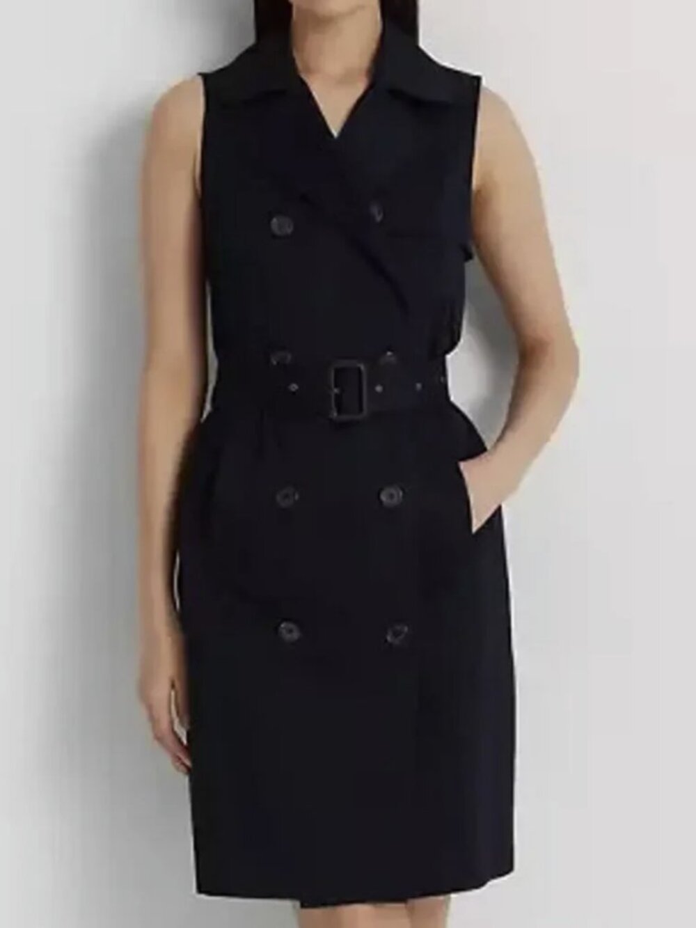 Lauren Ralph Lauren 20W Navy Trench Dress Micro-Sanded Twill Sleeveless Belted